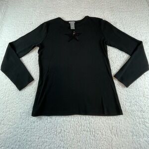 Ann Taylor Womens Black Long Sleeve Sequin Star Crew Neck Top Small